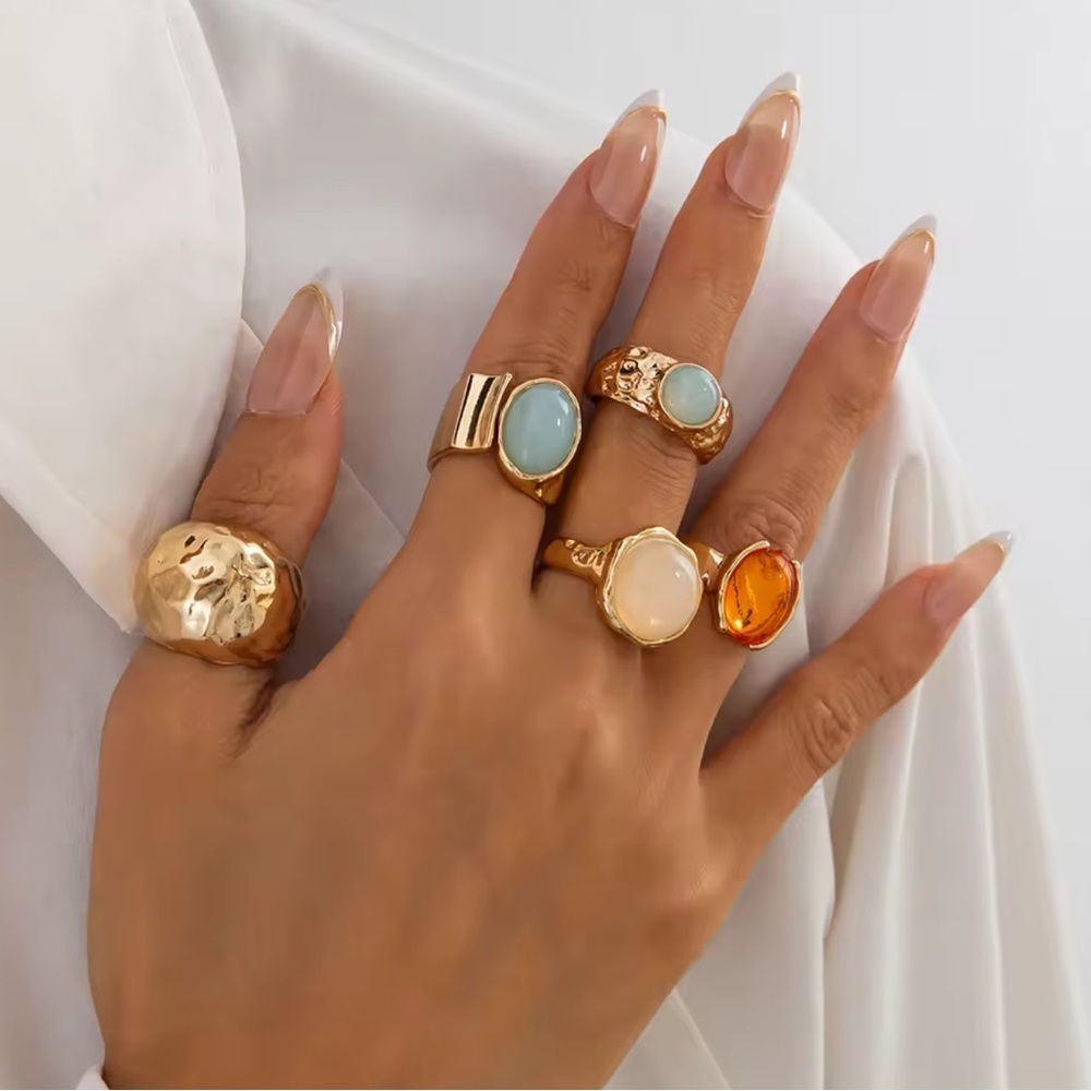Retro Bohemian Gold Ring Set
